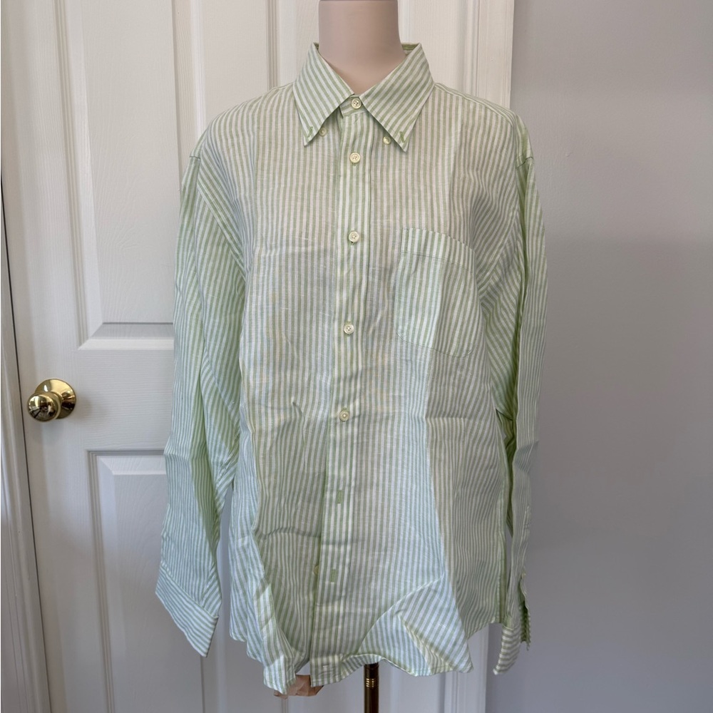 Brooks Brothers Light Green Striped Irish Linen Button Down